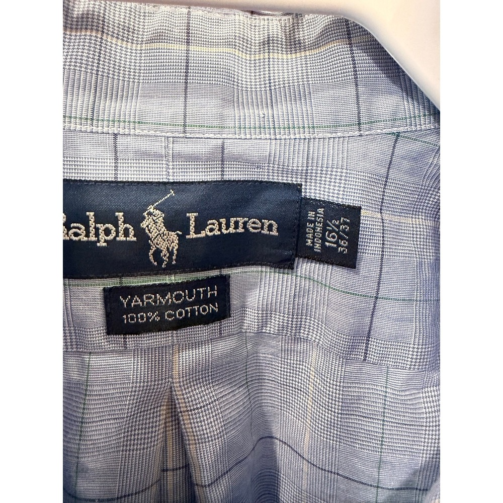 Ralph Lauren Yarmouth Mens 16.5 36/37 Blue Windowpane Check Cotton Button Down - Picture 2 of 3